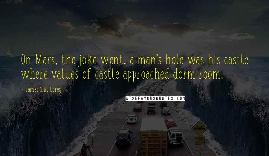 James S.A. Corey Quotes: On Mars, the joke went, a man's hole was his castle where values of castle approached dorm room.