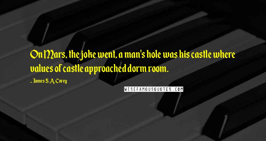 James S.A. Corey Quotes: On Mars, the joke went, a man's hole was his castle where values of castle approached dorm room.