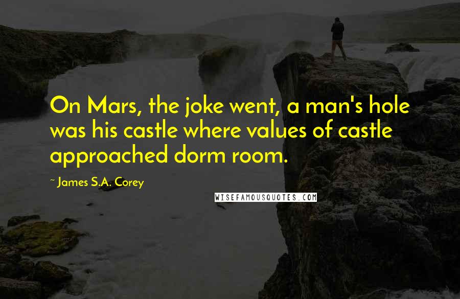 James S.A. Corey Quotes: On Mars, the joke went, a man's hole was his castle where values of castle approached dorm room.