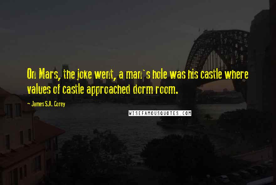 James S.A. Corey Quotes: On Mars, the joke went, a man's hole was his castle where values of castle approached dorm room.