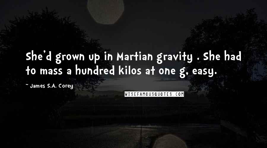 James S.A. Corey Quotes: She'd grown up in Martian gravity . She had to mass a hundred kilos at one g, easy.