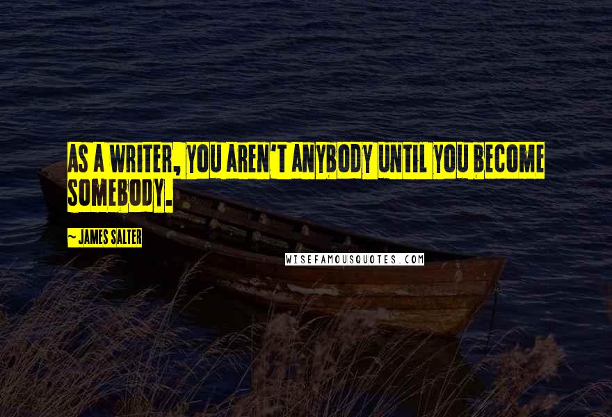 James Salter Quotes: As a writer, you aren't anybody until you become somebody.