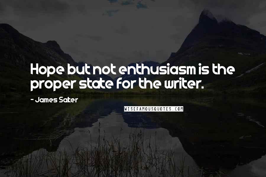 James Salter Quotes: Hope but not enthusiasm is the proper state for the writer.