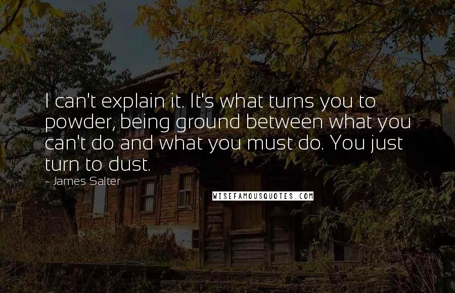 James Salter Quotes: I can't explain it. It's what turns you to powder, being ground between what you can't do and what you must do. You just turn to dust.