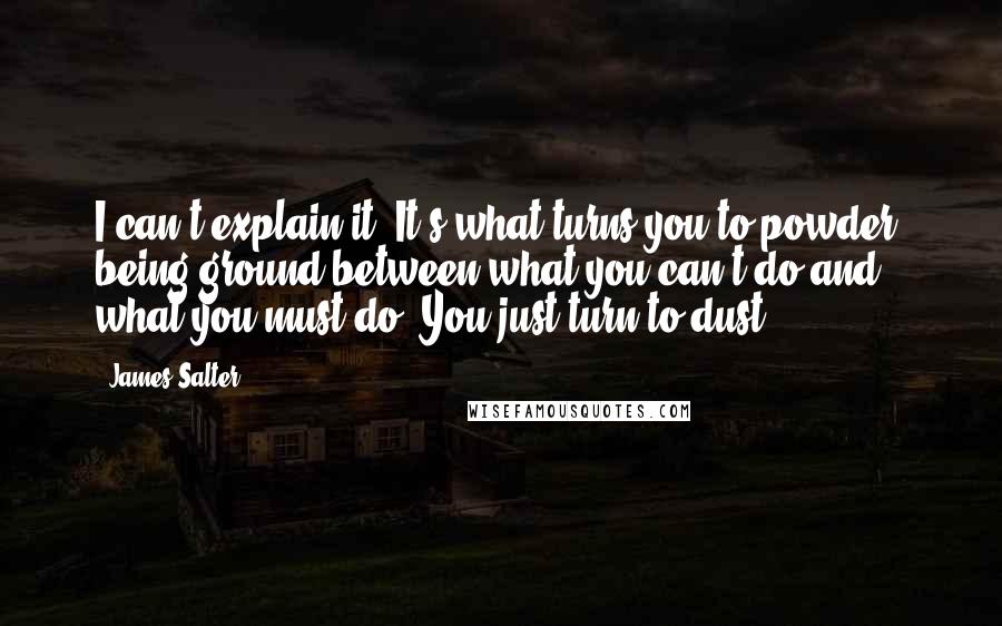 James Salter Quotes: I can't explain it. It's what turns you to powder, being ground between what you can't do and what you must do. You just turn to dust.