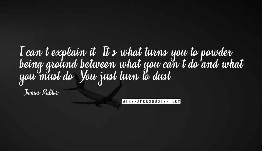 James Salter Quotes: I can't explain it. It's what turns you to powder, being ground between what you can't do and what you must do. You just turn to dust.
