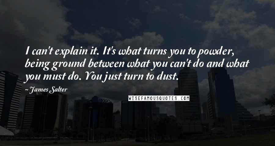 James Salter Quotes: I can't explain it. It's what turns you to powder, being ground between what you can't do and what you must do. You just turn to dust.