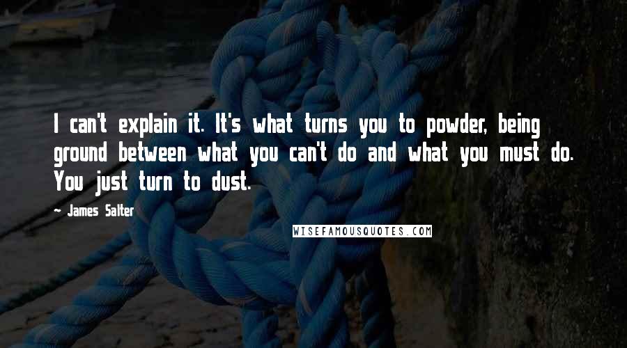James Salter Quotes: I can't explain it. It's what turns you to powder, being ground between what you can't do and what you must do. You just turn to dust.