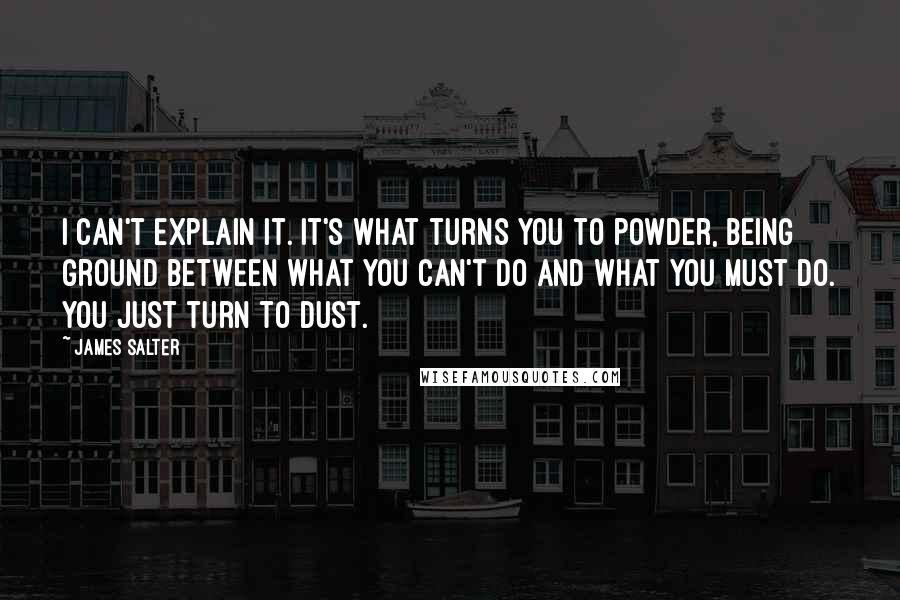 James Salter Quotes: I can't explain it. It's what turns you to powder, being ground between what you can't do and what you must do. You just turn to dust.