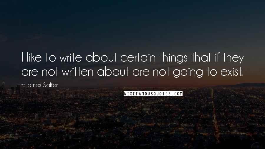 James Salter Quotes: I like to write about certain things that if they are not written about are not going to exist.