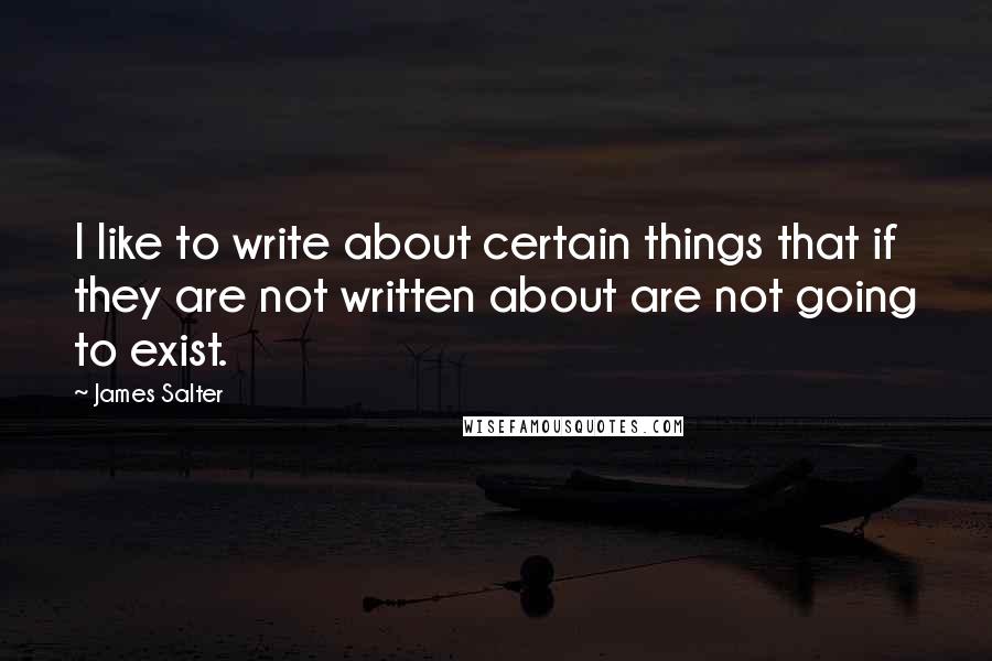 James Salter Quotes: I like to write about certain things that if they are not written about are not going to exist.