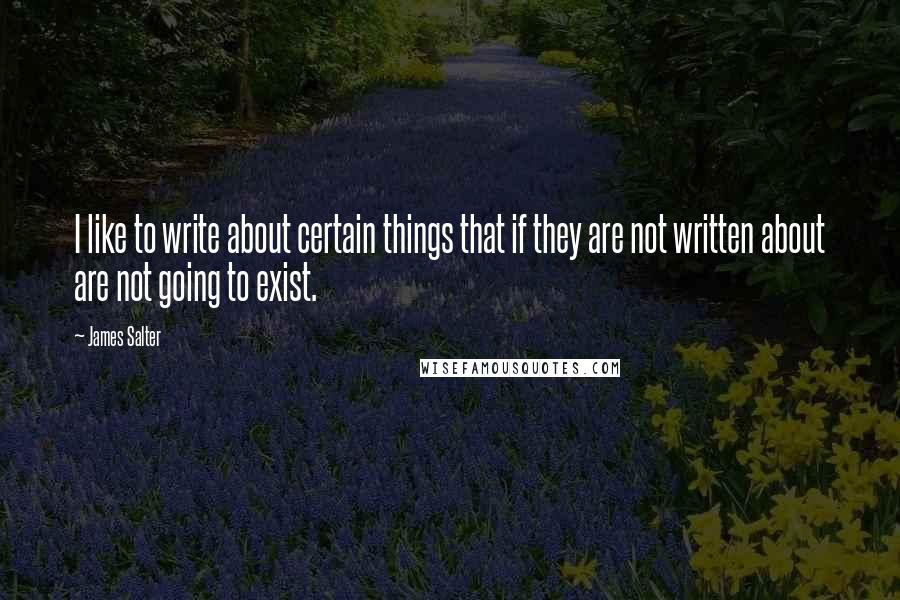 James Salter Quotes: I like to write about certain things that if they are not written about are not going to exist.