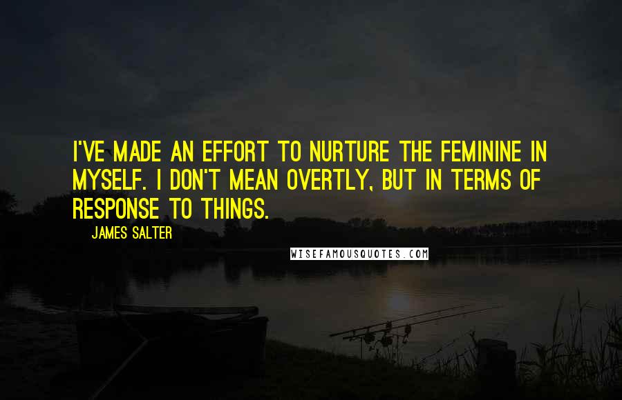James Salter Quotes: I've made an effort to nurture the feminine in myself. I don't mean overtly, but in terms of response to things.