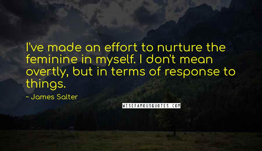 James Salter Quotes: I've made an effort to nurture the feminine in myself. I don't mean overtly, but in terms of response to things.