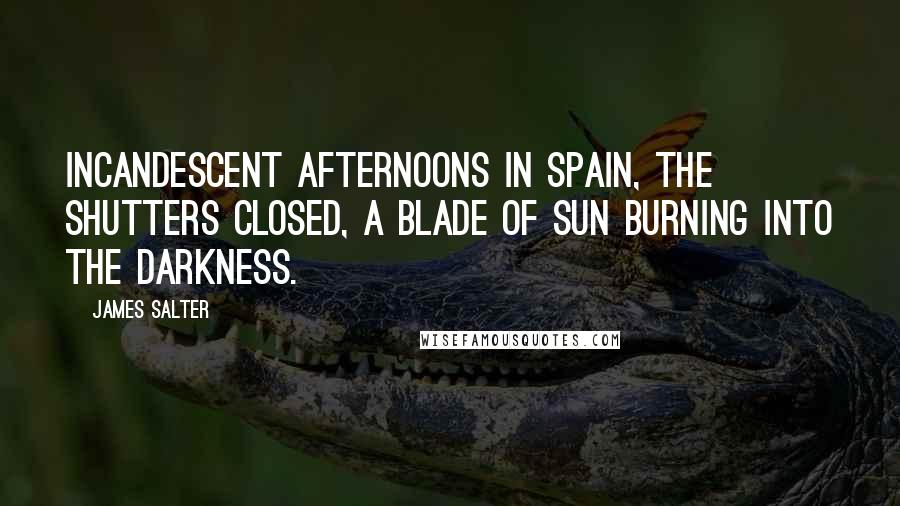 James Salter Quotes: Incandescent afternoons in Spain, the shutters closed, a blade of sun burning into the darkness.