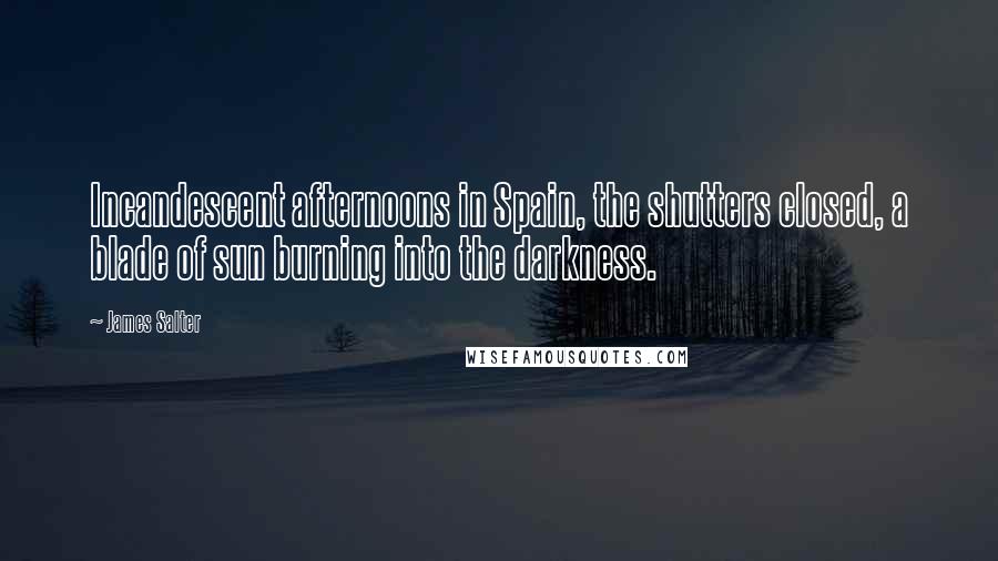 James Salter Quotes: Incandescent afternoons in Spain, the shutters closed, a blade of sun burning into the darkness.