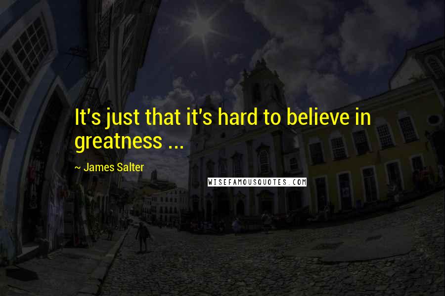 James Salter Quotes: It's just that it's hard to believe in greatness ...