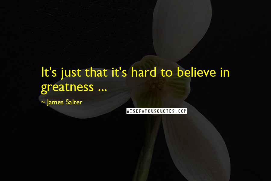 James Salter Quotes: It's just that it's hard to believe in greatness ...