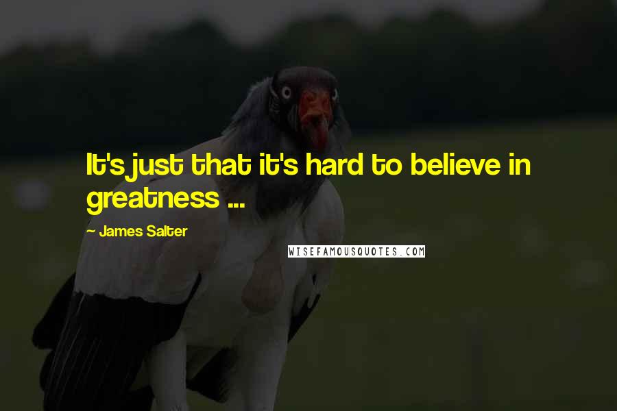 James Salter Quotes: It's just that it's hard to believe in greatness ...