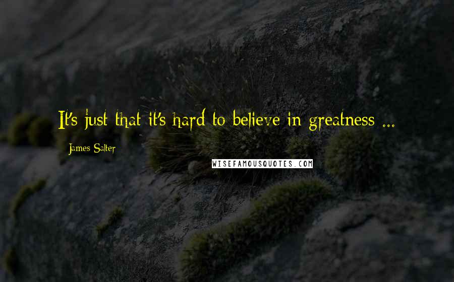 James Salter Quotes: It's just that it's hard to believe in greatness ...