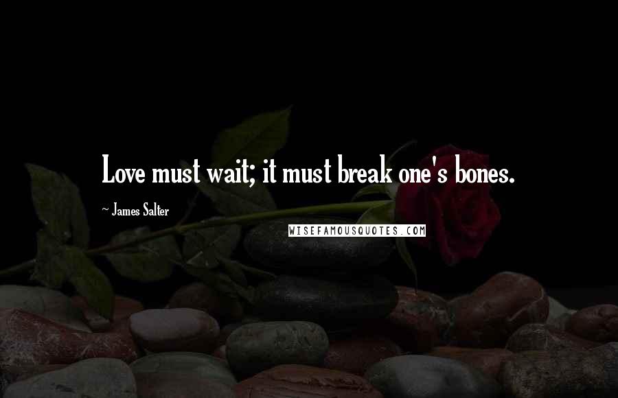 James Salter Quotes: Love must wait; it must break one's bones.
