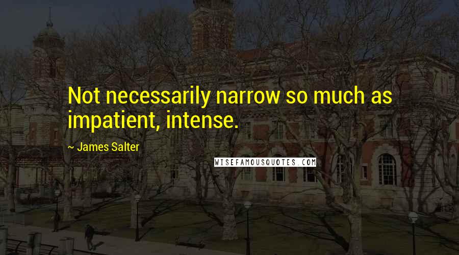 James Salter Quotes: Not necessarily narrow so much as impatient, intense.