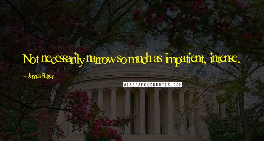 James Salter Quotes: Not necessarily narrow so much as impatient, intense.