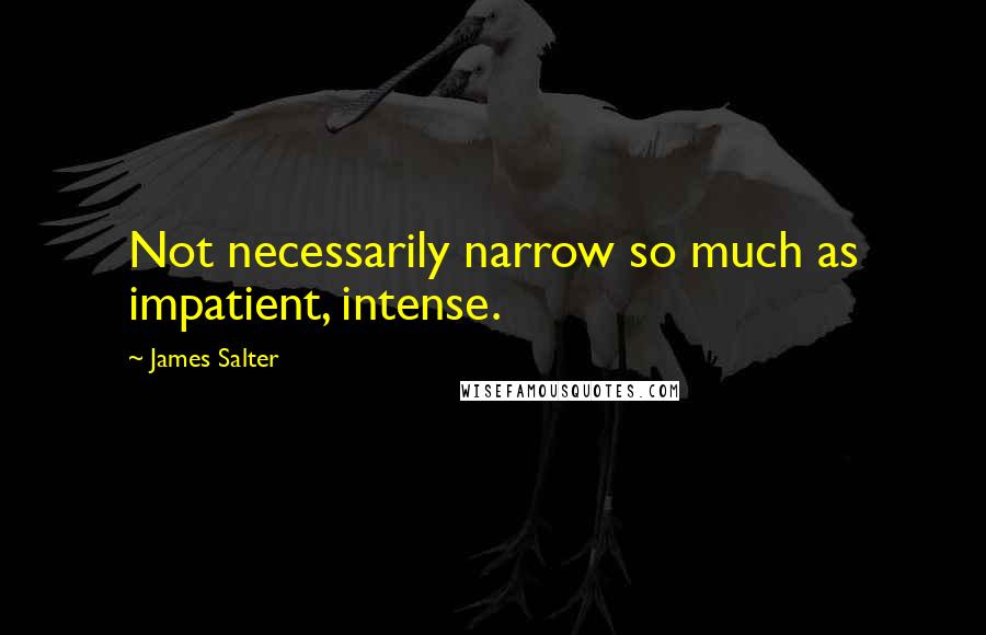 James Salter Quotes: Not necessarily narrow so much as impatient, intense.