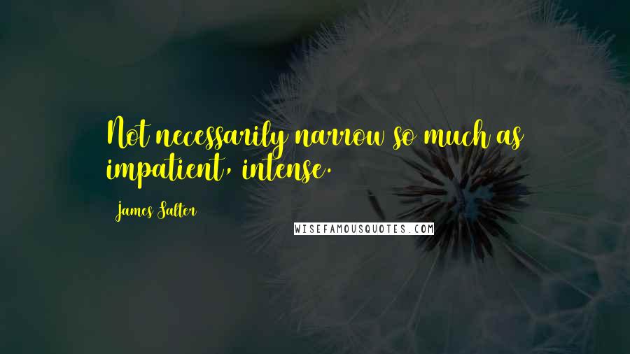 James Salter Quotes: Not necessarily narrow so much as impatient, intense.