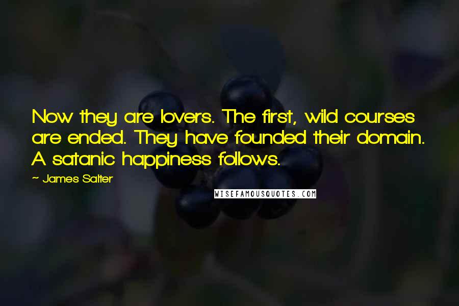 James Salter Quotes: Now they are lovers. The first, wild courses are ended. They have founded their domain. A satanic happiness follows.