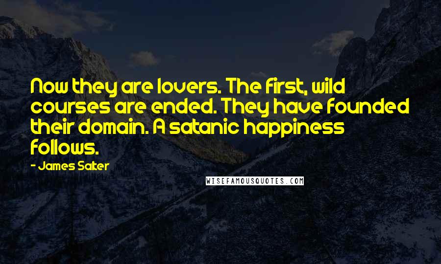 James Salter Quotes: Now they are lovers. The first, wild courses are ended. They have founded their domain. A satanic happiness follows.