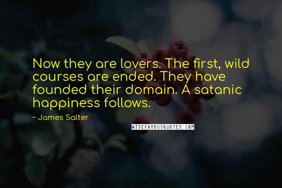James Salter Quotes: Now they are lovers. The first, wild courses are ended. They have founded their domain. A satanic happiness follows.