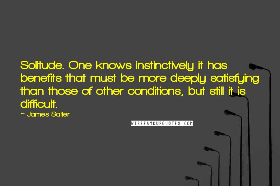 James Salter Quotes: Solitude. One knows instinctively it has benefits that must be more deeply satisfying than those of other conditions, but still it is difficult.