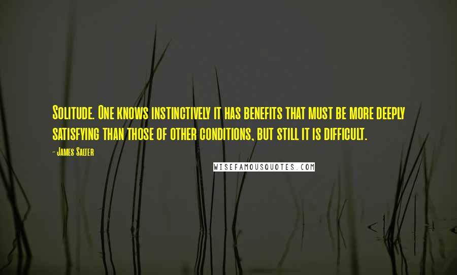 James Salter Quotes: Solitude. One knows instinctively it has benefits that must be more deeply satisfying than those of other conditions, but still it is difficult.