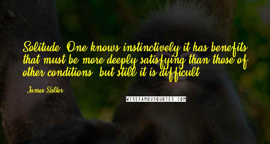 James Salter Quotes: Solitude. One knows instinctively it has benefits that must be more deeply satisfying than those of other conditions, but still it is difficult.