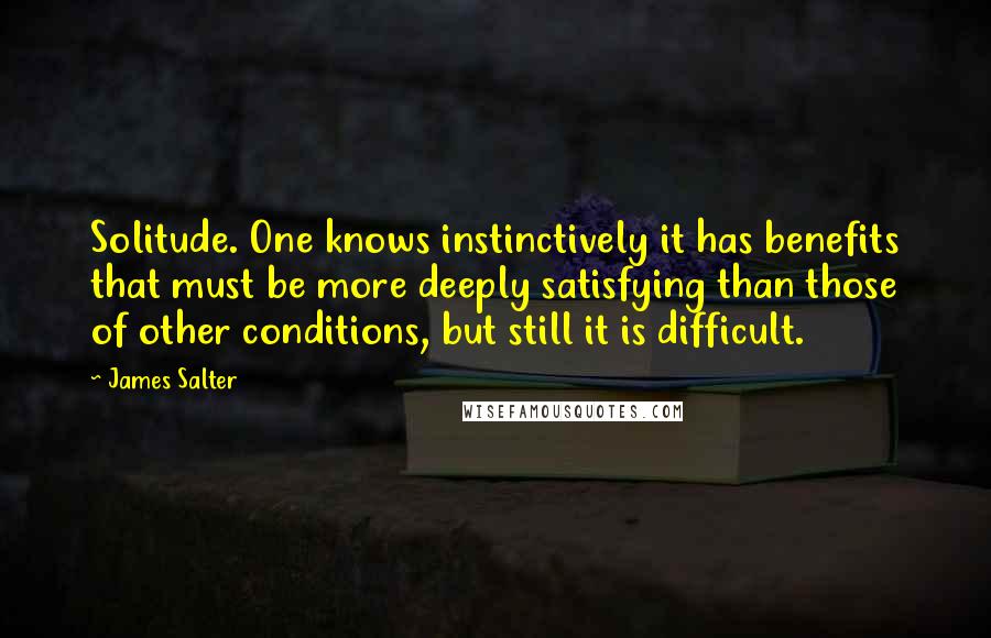 James Salter Quotes: Solitude. One knows instinctively it has benefits that must be more deeply satisfying than those of other conditions, but still it is difficult.