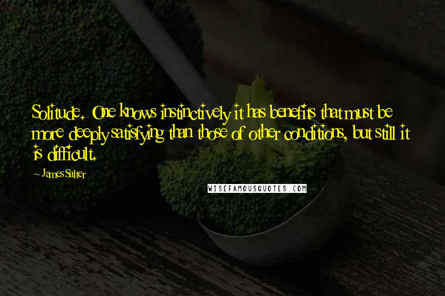 James Salter Quotes: Solitude. One knows instinctively it has benefits that must be more deeply satisfying than those of other conditions, but still it is difficult.