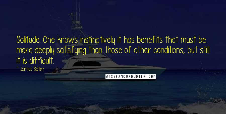 James Salter Quotes: Solitude. One knows instinctively it has benefits that must be more deeply satisfying than those of other conditions, but still it is difficult.