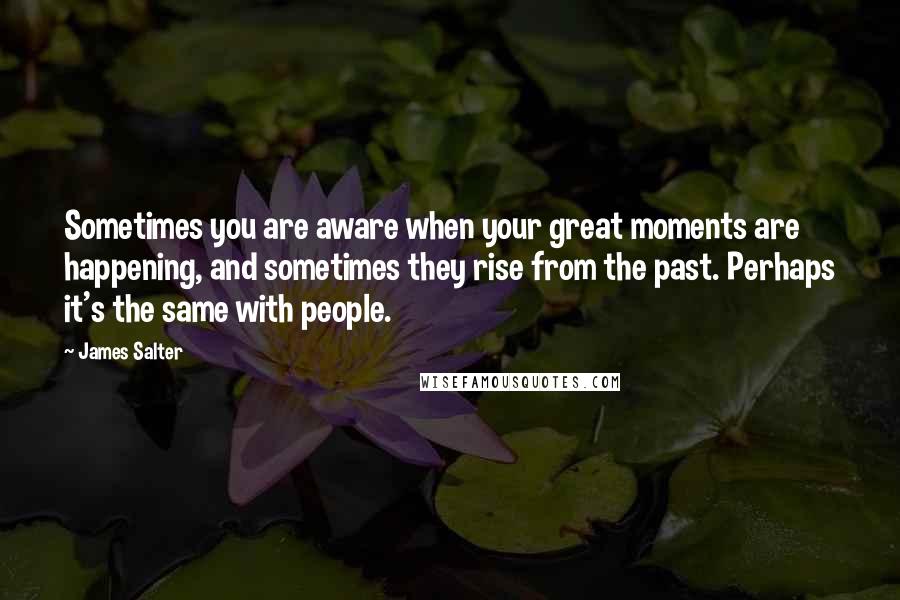 James Salter Quotes: Sometimes you are aware when your great moments are happening, and sometimes they rise from the past. Perhaps it's the same with people.