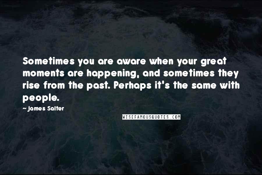 James Salter Quotes: Sometimes you are aware when your great moments are happening, and sometimes they rise from the past. Perhaps it's the same with people.