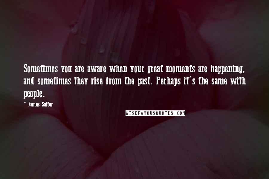 James Salter Quotes: Sometimes you are aware when your great moments are happening, and sometimes they rise from the past. Perhaps it's the same with people.