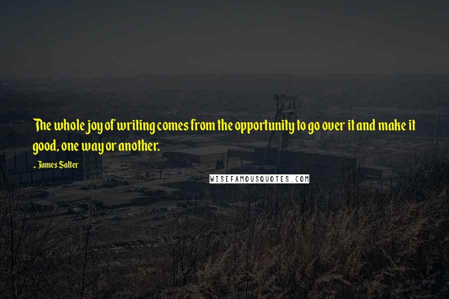 James Salter Quotes: The whole joy of writing comes from the opportunity to go over it and make it good, one way or another.