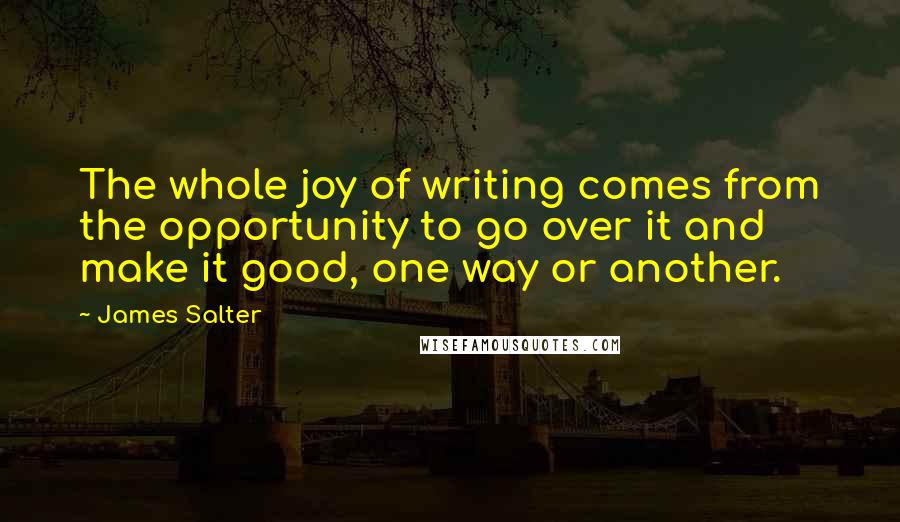 James Salter Quotes: The whole joy of writing comes from the opportunity to go over it and make it good, one way or another.