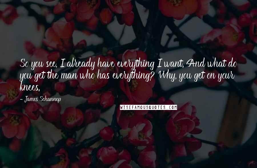 James Schannep Quotes: So you see, I already have everything I want. And what do you get the man who has everything? Why, you get on your knees.