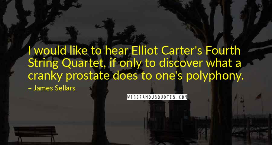 James Sellars Quotes: I would like to hear Elliot Carter's Fourth String Quartet, if only to discover what a cranky prostate does to one's polyphony.