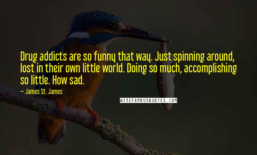 James St. James Quotes: Drug addicts are so funny that way. Just spinning around, lost in their own little world. Doing so much, accomplishing so little. How sad.