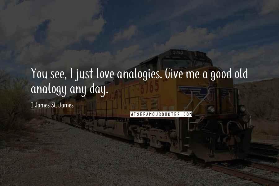 James St. James Quotes: You see, I just love analogies. Give me a good old analogy any day.