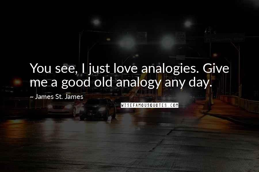 James St. James Quotes: You see, I just love analogies. Give me a good old analogy any day.
