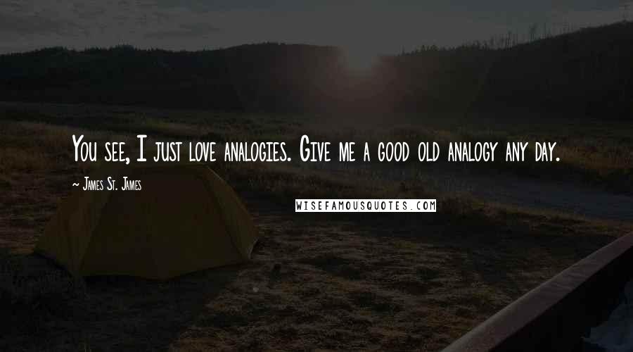 James St. James Quotes: You see, I just love analogies. Give me a good old analogy any day.