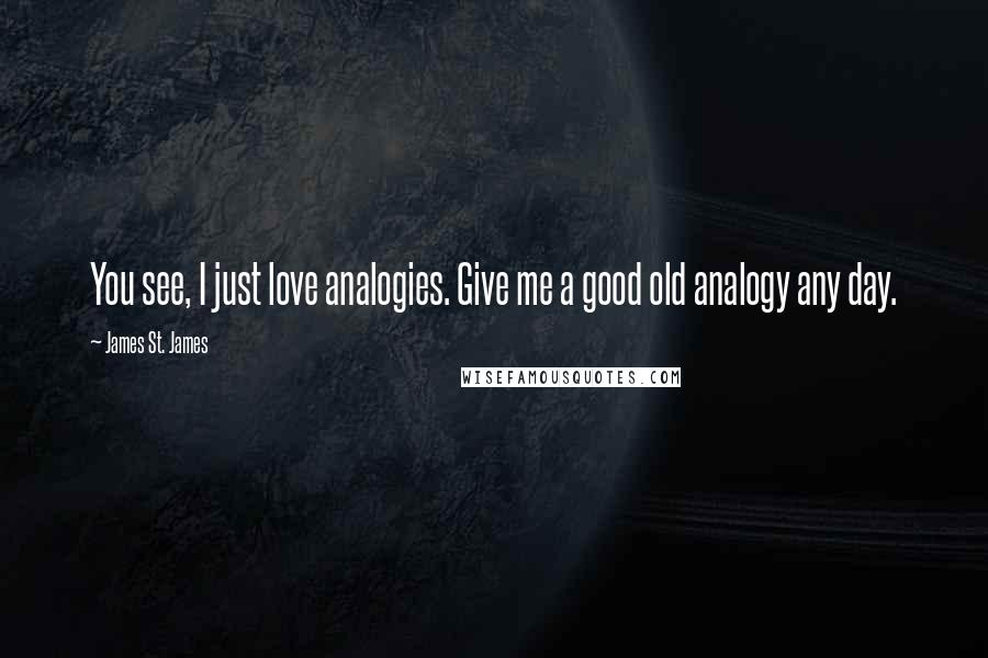 James St. James Quotes: You see, I just love analogies. Give me a good old analogy any day.